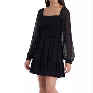 1. State Black Smocked Mini Dress with Sheer Puff Sleeves